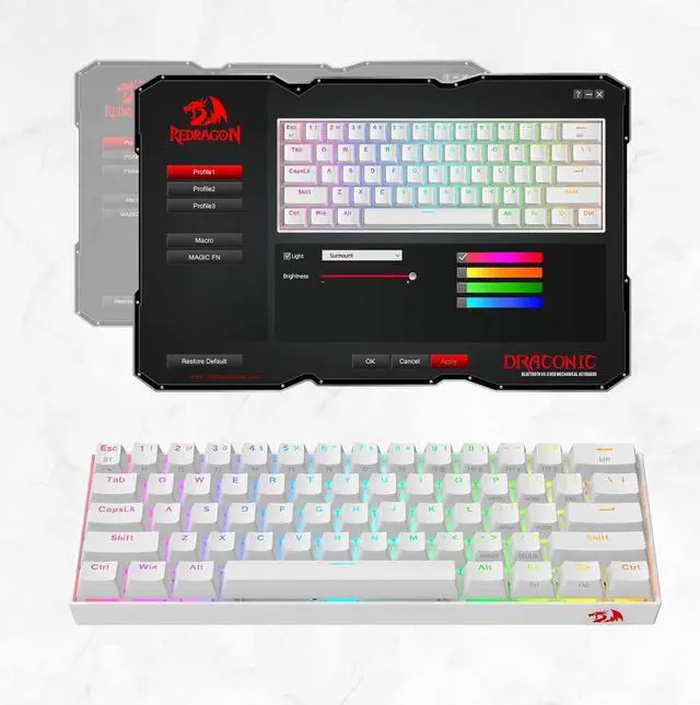 Alt view image 2 of 7 - Redragon K530 Pro Draconic 60% Wireless RGB Mechanical Keyboard, BT/2.4Ghz/Wired 3-Mode 61 Keys Compact Gaming Keyboard w/Hot-Swap Socket, Free-Mod Plate Mounted PCB & Linear Red Switch