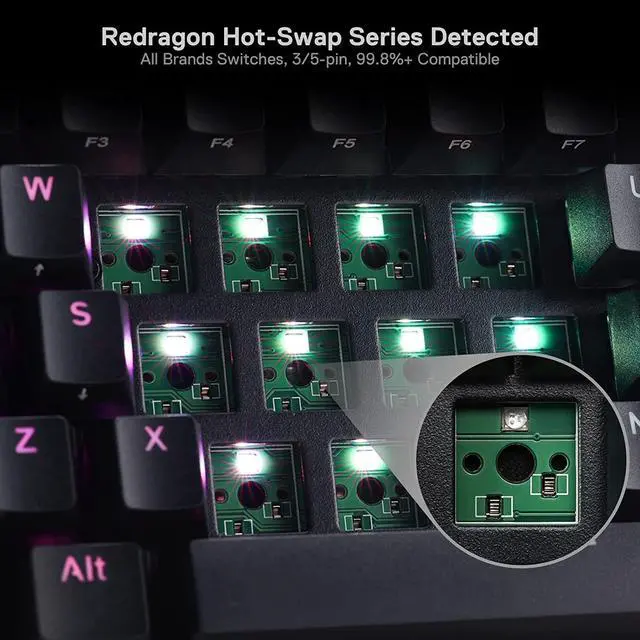 Alt view image 3 of 7 - Redragon K530 Pro Draconic 60% Wireless RGB Mechanical Keyboard, BT/2.4Ghz/Wired 3-Mode 61 Keys Compact Gaming Keyboard w/Hot-Swap Socket, Free-Mod Plate Mounted PCB & Linear Red Switch