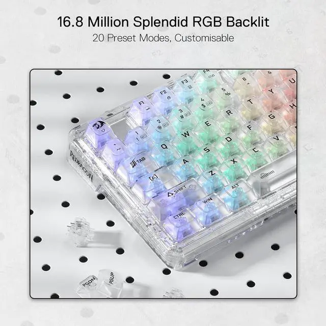 Alt view image 6 of 7 - Redragon K649 PRO 78% Wireless Gasket RGB Gaming Keyboard, 3-Modes 82 Keys Full-Transparent Mechanical Keyboard w/Hot-Swap Socket, Sound Absorbing Foams, Translucent Custom Switch