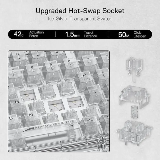 Alt view image 5 of 7 - Redragon K649 PRO 78% Wireless Gasket RGB Gaming Keyboard, 3-Modes 82 Keys Full-Transparent Mechanical Keyboard w/Hot-Swap Socket, Sound Absorbing Foams, Translucent Custom Switch