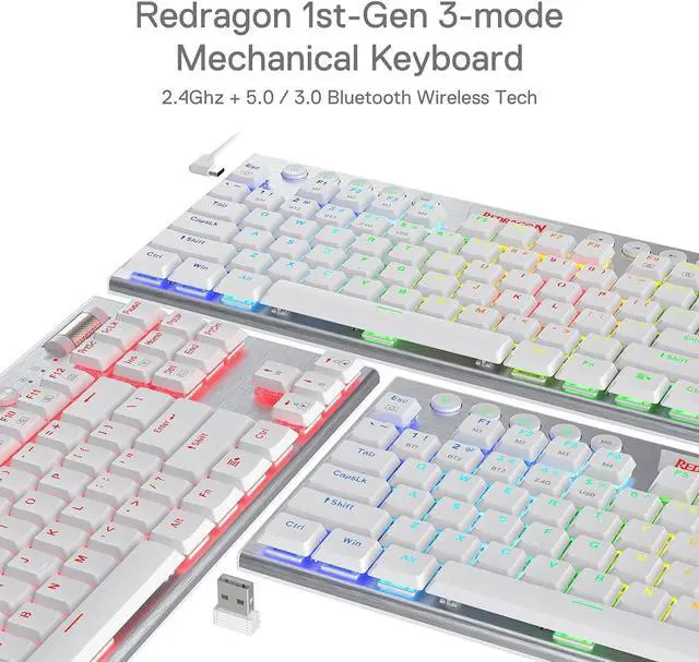 Alt view image 4 of 6 - Redragon K621 Horus TKL Wireless RGB Mechanical Keyboard, 5.0 BT/2.4 Ghz/Wired Three Modes 80% Ultra-Thin Low Profile BT Keyboard w/Dedicated Media Control & Tactile Brown Switches, White