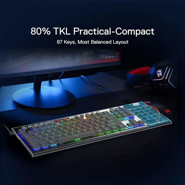 Alt view image 5 of 6 - Redragon K621 Horus TKL Wireless RGB Mechanical Keyboard, 5.0 BT/2.4 Ghz/Wired Three Modes 80% Ultra-Thin Low Profile BT Keyboard w/Dedicated Media Control & Tactile Brown Switches, White