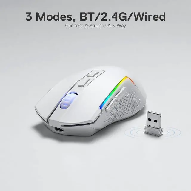 Alt view image 4 of 7 - Redragon M693 Wireless Gaming Mouse, 8000 DPI Wired/Wireless Gamer Mouse w/ 3-Mode Connection, BT & 2.4G Wireless, 7 Macro Buttons, Reliable Power Capacity for PC/Mac/Laptop