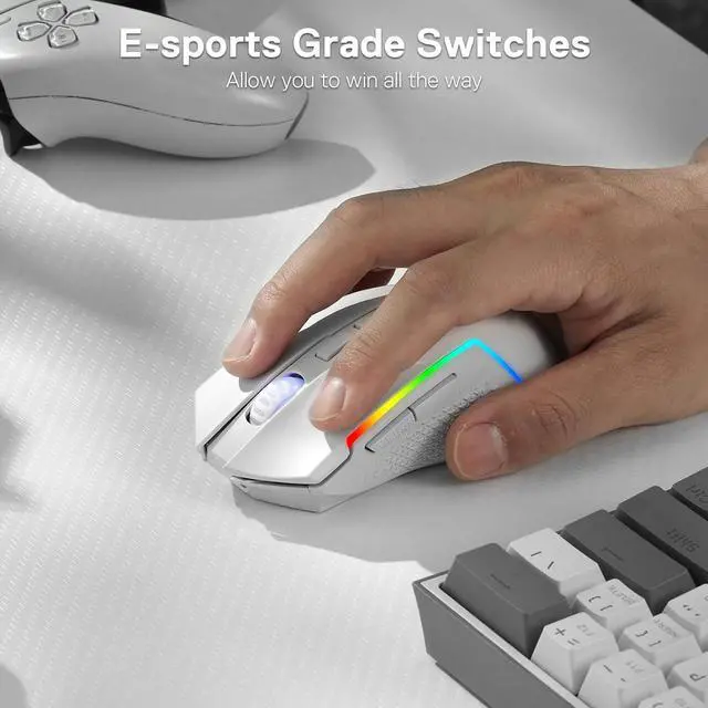 Alt view image 6 of 7 - Redragon M693 Wireless Gaming Mouse, 8000 DPI Wired/Wireless Gamer Mouse w/ 3-Mode Connection, BT & 2.4G Wireless, 7 Macro Buttons, Reliable Power Capacity for PC/Mac/Laptop