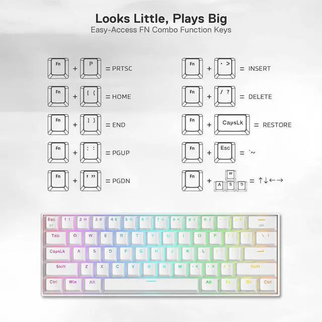 Alt view image 7 of 7 - Redragon K530 Pro Draconic 60% Wireless RGB Mechanical Keyboard, BT/2.4Ghz/Wired 3-Mode 61 Keys Compact Gaming Keyboard w/Hot-Swap Socket, Free-Mod Plate Mounted PCB & Tactile Brown Switch