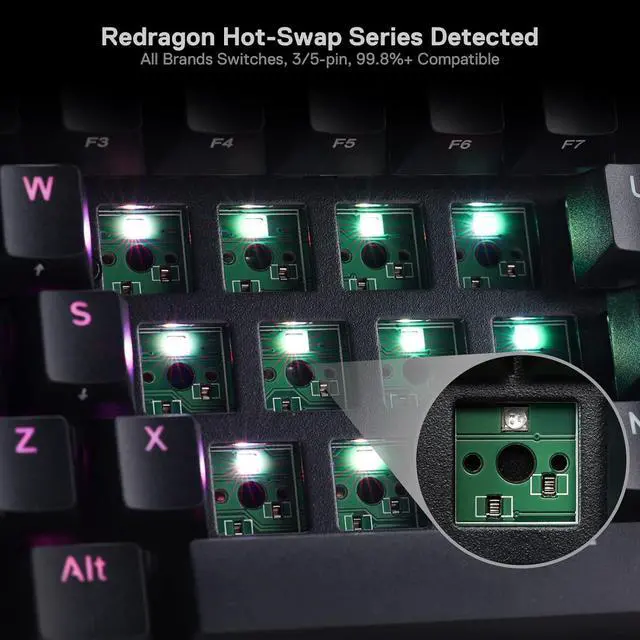 Alt view image 5 of 7 - Redragon K530 Pro Draconic 60% Wireless RGB Mechanical Keyboard, BT/2.4Ghz/Wired 3-Mode 61 Keys Compact Gaming Keyboard w/Hot-Swap Socket, Free-Mod Plate Mounted PCB & Tactile Brown Switch