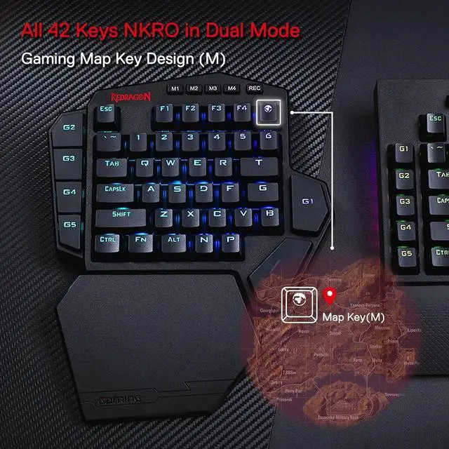 Alt view image 3 of 7 - Redragon K585 PRO Wireless One-Handed Mechanical Keyboard, 42 Keys 3-Mode RGB 40% Gaming Keypad w/ 7 Onboard Macro Keys, Detachable Wrist Support, Rechargeable Battery (Blue Switch)