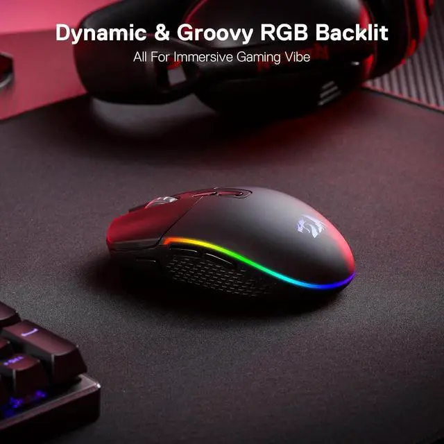 Alt view image 4 of 5 - Redragon M719 Pro Wireless Optical Gaming Mouse, 8 Programmable Buttons, RGB Backlit, 10,000 DPI, Ergonomic PC Computer Gaming Mice with Fire Button
