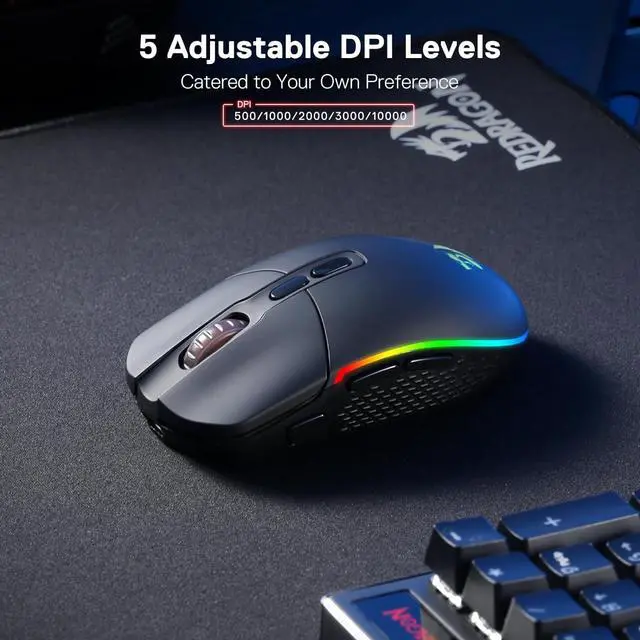 Alt view image 2 of 5 - Redragon M719 Pro Wireless Optical Gaming Mouse, 8 Programmable Buttons, RGB Backlit, 10,000 DPI, Ergonomic PC Computer Gaming Mice with Fire Button