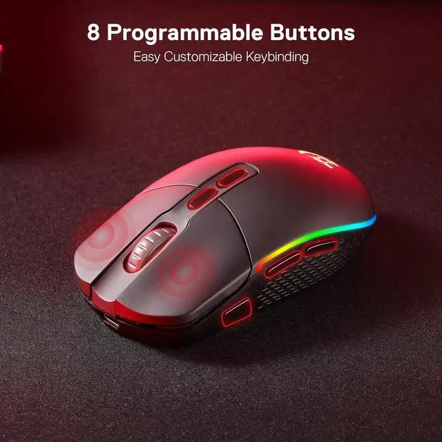 Alt view image 3 of 5 - Redragon M719 Pro Wireless Optical Gaming Mouse, 8 Programmable Buttons, RGB Backlit, 10,000 DPI, Ergonomic PC Computer Gaming Mice with Fire Button