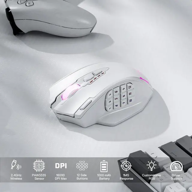 Alt view image 5 of 7 - Redragon M913 Impact Elite Wireless Gaming Mouse, 16000 DPI Wired/Wireless RGB Gamer Mouse with 16 Programmable Buttons, 45 Hr Battery and Pro Optical Sensor, 12 Side Buttons MMO Mouse