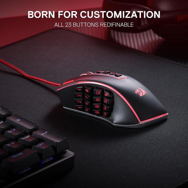 Alt view image 3 of 7 - Redragon M990 MMO Gaming Mouse, 32000 DPI High Precision Wired RGB Gamer Mouse w/23 Programmable Buttons, 16 Side Macro Keys, Software Supports, Aluminum Base