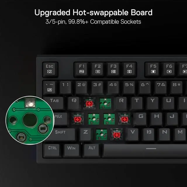 Alt view image 2 of 7 - Redragon K670 RGB Backlit Gaming Keyboard, 104 Keys Hot-Swap Mechanical Keyboard, Upgraded Socket, Quiet Linear Red Switch