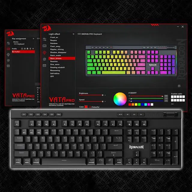 Alt view image 3 of 7 - Redragon K580 PRO Wireless RGB Gaming Keyboard, 3-Modes 104 Keys Mechanical Keyboard w/Hot-Swap Socket, Dedicated Media Controls & Onboard Macro Recording, Linear Red Switch
