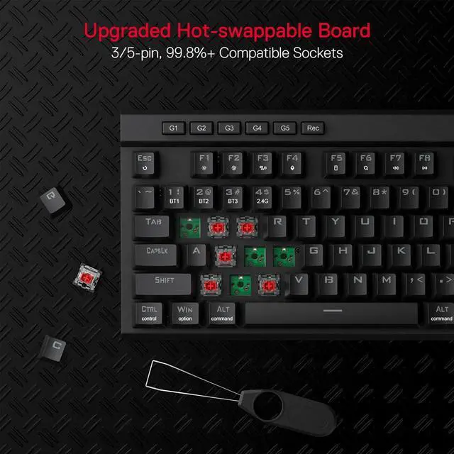 Alt view image 7 of 7 - Redragon K580 PRO Wireless RGB Gaming Keyboard, 3-Modes 104 Keys Mechanical Keyboard w/Hot-Swap Socket, Dedicated Media Controls & Onboard Macro Recording, Linear Red Switch