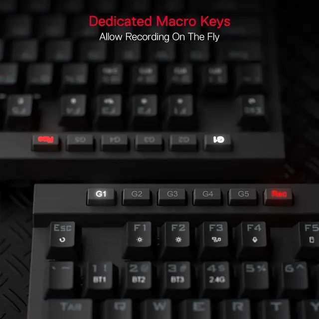 Alt view image 4 of 7 - Redragon K580 PRO Wireless RGB Gaming Keyboard, 3-Modes 104 Keys Mechanical Keyboard w/Hot-Swap Socket, Dedicated Media Controls & Onboard Macro Recording, Linear Red Switch