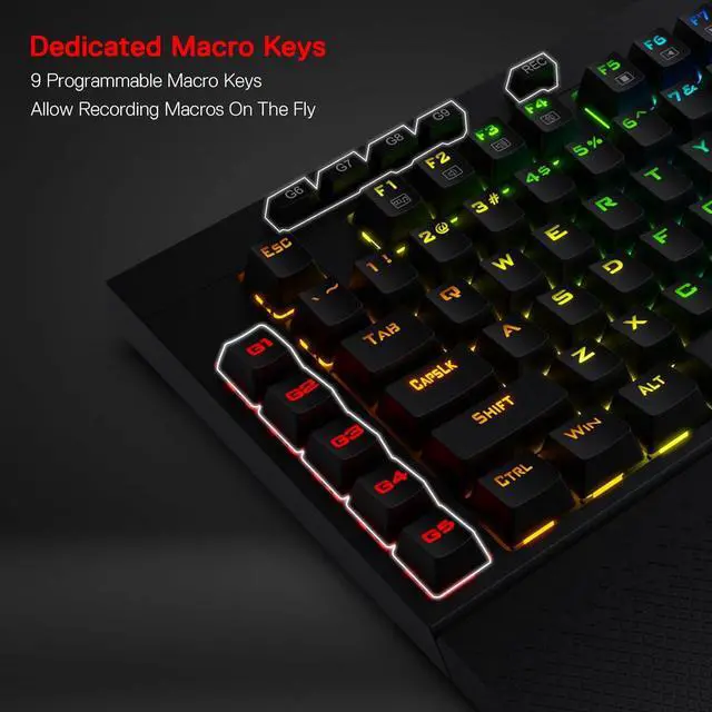Alt view image 2 of 7 - Redragon K596 Wired RGB Mechanical Gaming Keyboard, 87 Keys TKL Compact Keyboard w/10 Onboard Macro Keys & Wrist Rest, Red Switches
