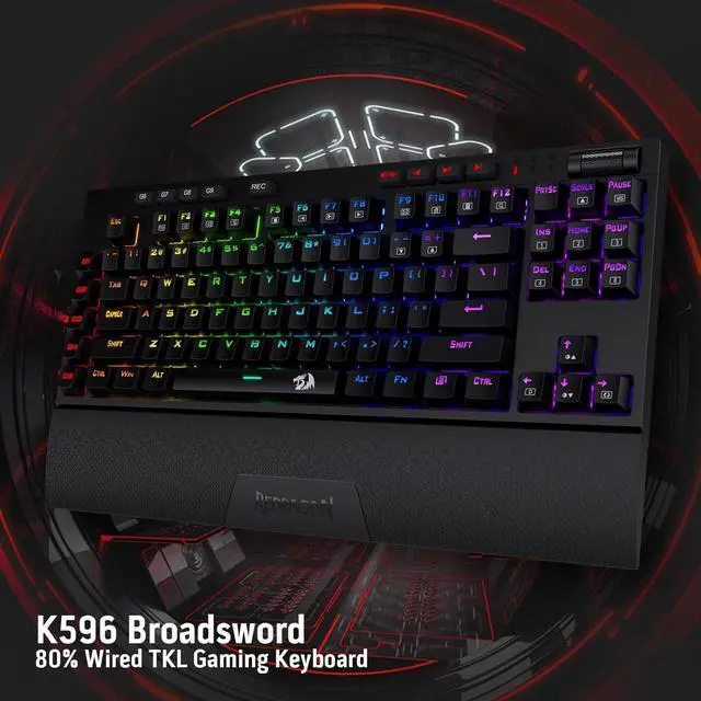 Alt view image 7 of 7 - Redragon K596 Wired RGB Mechanical Gaming Keyboard, 87 Keys TKL Compact Keyboard w/10 Onboard Macro Keys & Wrist Rest, Red Switches