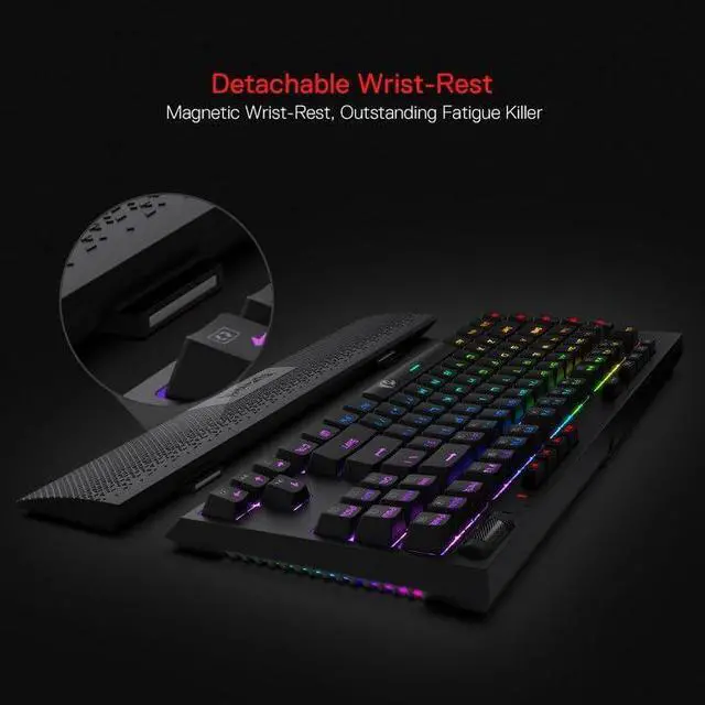 Alt view image 6 of 7 - Redragon K596 Wired RGB Mechanical Gaming Keyboard, 87 Keys TKL Compact Keyboard w/10 Onboard Macro Keys & Wrist Rest, Red Switches