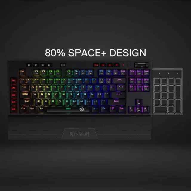 Alt view image 3 of 7 - Redragon K596 Wired RGB Mechanical Gaming Keyboard, 87 Keys TKL Compact Keyboard w/10 Onboard Macro Keys & Wrist Rest, Red Switches