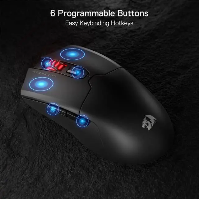 Alt view image 3 of 7 - Redragon M995 Pro Wireless Gaming Mouse, 26000 DPI Wired/Wireless Gamer Mouse, BT & 2.4G Wireless, 6 Macro Buttons, 51G Ultra Lightweight, Reliable Power Capacity for PC/Mac/Laptop, Black