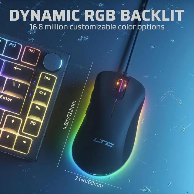 Alt view image 6 of 7 - LTC GM-031 Wired Gaming Mouse, 7200 DPI Adjustable, 6 Programmable Macro Buttons, 4 RGB Backlit Mode, Ergonomic Shape, Software Support for Customization, Black