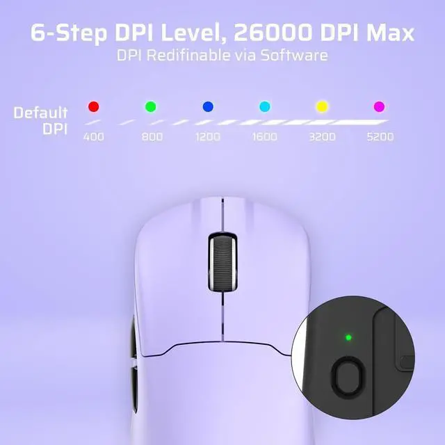 Alt view image 6 of 7 - LTC GM022 Ultralight 3-Mode Wireless Gaming Mouse with RGB Charging Dock, PAW3395 26K DPI Sensor, 55G Lightweight Ergonomic Bluetooth Gaming Mouse, 5 Programmable Buttons, 80 Million Click Switch