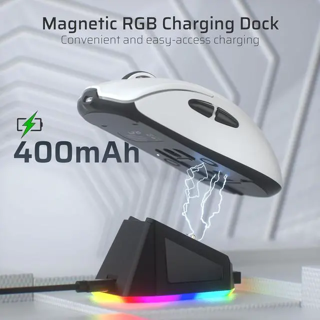 Alt view image 4 of 7 - LTC GM022 Ultralight 3-Mode Wireless Gaming Mouse with RGB Charging Dock, PAW3395 26K DPI Sensor, 55G Lightweight Ergonomic Bluetooth Gaming Mouse, 5 Programmable Buttons, 80 Million Click Switch
