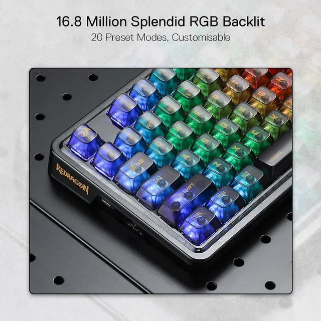Alt view image 3 of 7 - Redragon K649 PRO 78% Wireless Gasket RGB Gaming Keyboard, 3-Modes 82 Keys Full-Transparent Hot-Swap Compact Mechanical Keyboard