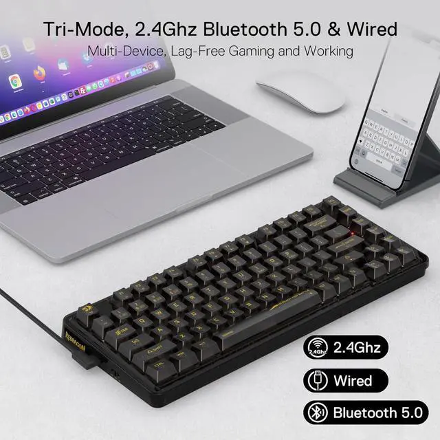 Alt view image 6 of 7 - Redragon K649 PRO 78% Wireless Gasket RGB Gaming Keyboard, 3-Modes 82 Keys Full-Transparent Hot-Swap Compact Mechanical Keyboard