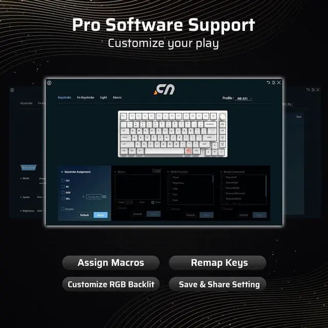 Alt view image 6 of 7 - LTC Nimbleback NB831 Wireless 75% 3-Mode BT5.0/2.4Ghz/USB-C Wired Hot Swappable Mechanical Keyboard, 81-Keys RGB Compact Gaming Keyboard with Knob, Sound Absorbing Pads, PBT Keycaps, Pro Driver,Cookie