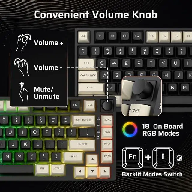 Alt view image 7 of 7 - LTC Nimbleback NB831 Wireless 75% 3-Mode BT5.0/2.4Ghz/USB-C Wired Hot Swappable Mechanical Keyboard, 81-Keys RGB Compact Gaming Keyboard with Knob, Sound Absorbing Pads, PBT Keycaps, Pro Driver,Cookie