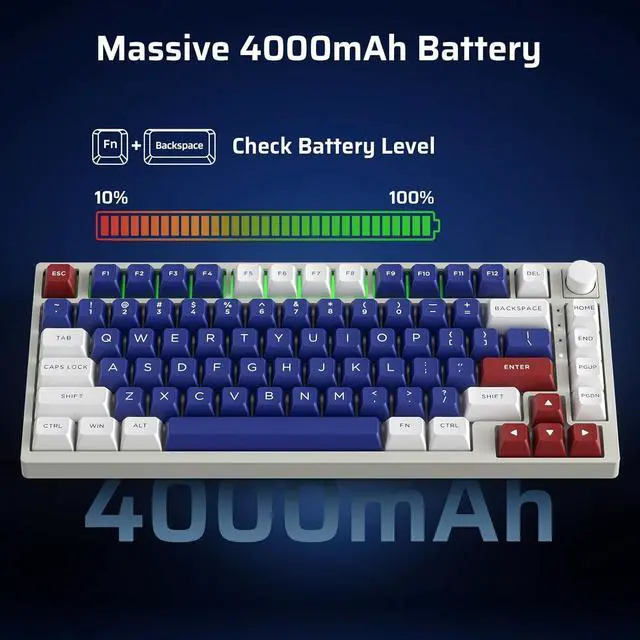 Alt view image 5 of 7 - LTC Nimbleback NB831 Wireless 75% 3-Mode BT5.0/2.4Ghz/USB-C Wired Hot Swappable Mechanical Keyboard, 81-Keys RGB Compact Gaming Keyboard with Knob, Sound Absorbing Pads, PBT Keycaps, Pro Driver,Mecha
