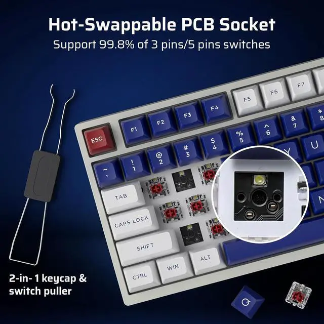 Alt view image 6 of 7 - LTC Nimbleback NB831 Wireless 75% 3-Mode BT5.0/2.4Ghz/USB-C Wired Hot Swappable Mechanical Keyboard, 81-Keys RGB Compact Gaming Keyboard with Knob, Sound Absorbing Pads, PBT Keycaps, Pro Driver,Mecha