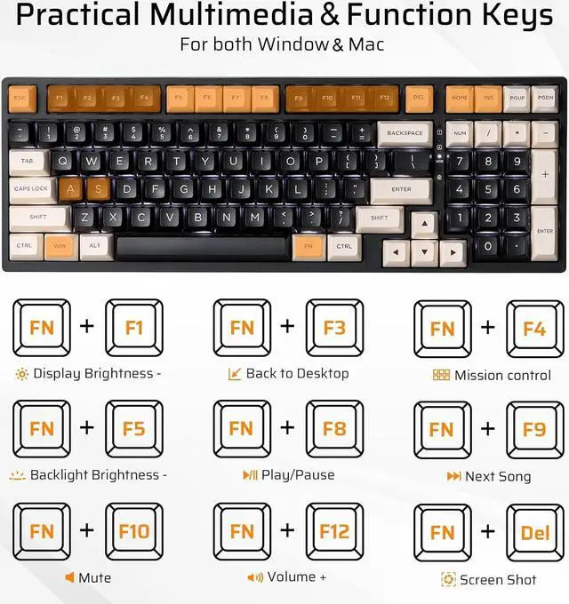 Alt view image 7 of 7 - LTC NB981 Nimbleback 98 Keys Wired Mechanical Keyboard, 96% Gaming Keyboard w/White Backlit, Red Switch, 2-Layer Foam, Eclipse Black