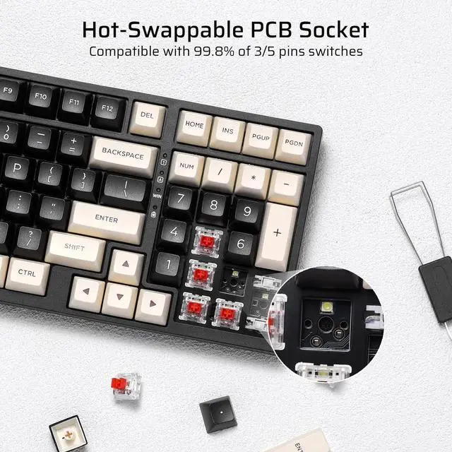 Alt view image 5 of 7 - LTC NB981 Nimbleback 98 Keys Wired Mechanical Keyboard, 96% Gaming Keyboard w/White Backlit, Red Switch, 2-Layer Foam, Eclipse Black
