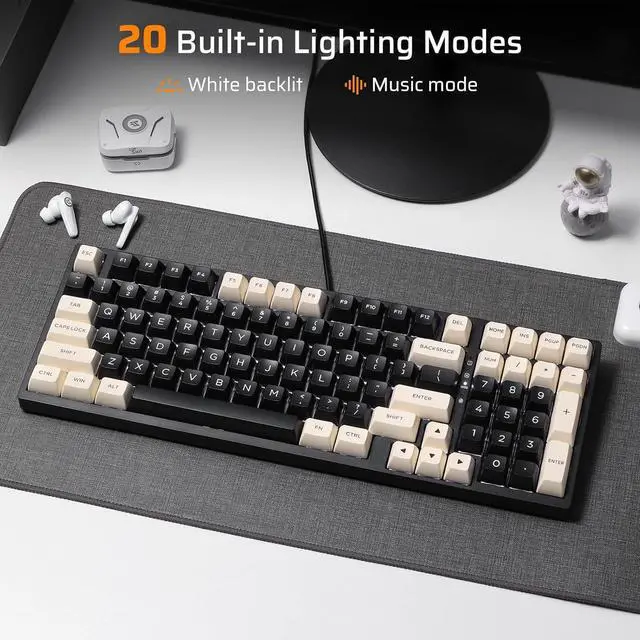 Alt view image 6 of 7 - LTC NB981 Nimbleback 98 Keys Wired Mechanical Keyboard, 96% Gaming Keyboard w/White Backlit, Red Switch, 2-Layer Foam, Eclipse Black