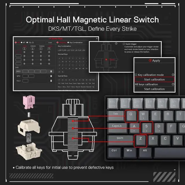 Alt view image 2 of 7 - Redragon K617 Rapid Trigger Gaming Keyboard, 60% 61 Keys Wired Mechanical Keyboard w/Hyper-Fast Actuation, Dedicated Magnetic Switch, Actuation Point Adjustable, 8K Hz Polling Rate, Misty Grey