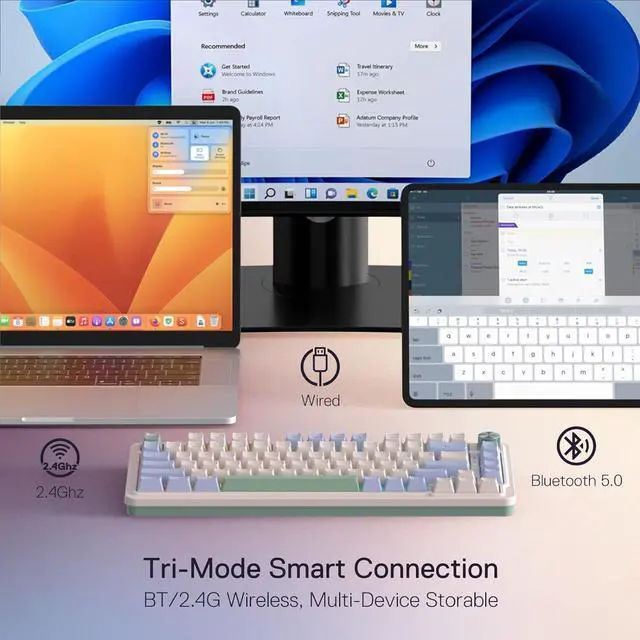 Alt view image 5 of 7 - Redragon K673 PRO 75% Wireless Gasket RGB Gaming Keyboard, 3-Modes 81 Keys Compact Mechanical Keyboard w/Hot-Swap Socket, Dedicated Knob Control & Sound Absorbing Pads, Linear Red Switch