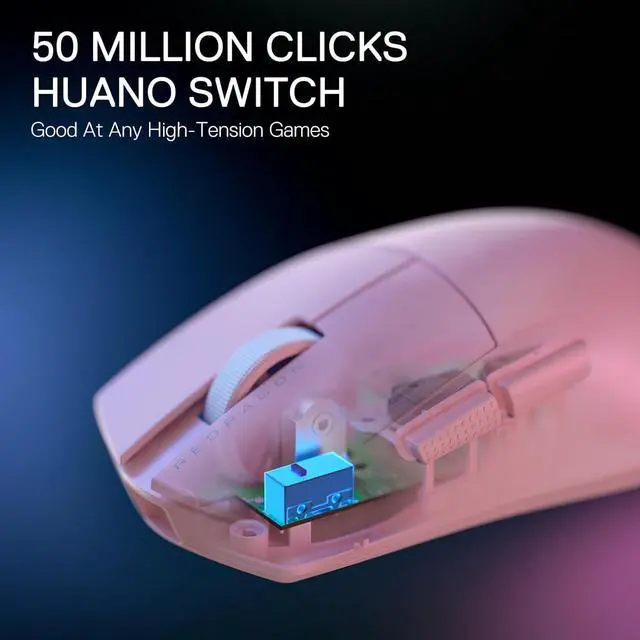 Alt view image 6 of 7 - Redragon M916 PRO 3-Mode Wireless Gaming Mouse, 49G Ultra-Light 26K DPI Gamer Mouse w/Ergonomic Natural Grip Build, Full Programmable Buttons, Software Supports DIY Keybinds & DPI (1K Hz, Pink)