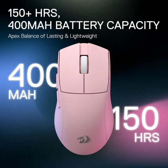 Alt view image 3 of 7 - Redragon M916 PRO 3-Mode Wireless Gaming Mouse, 49G Ultra-Light 26K DPI Gamer Mouse w/Ergonomic Natural Grip Build, Full Programmable Buttons, Software Supports DIY Keybinds & DPI (1K Hz, Pink)