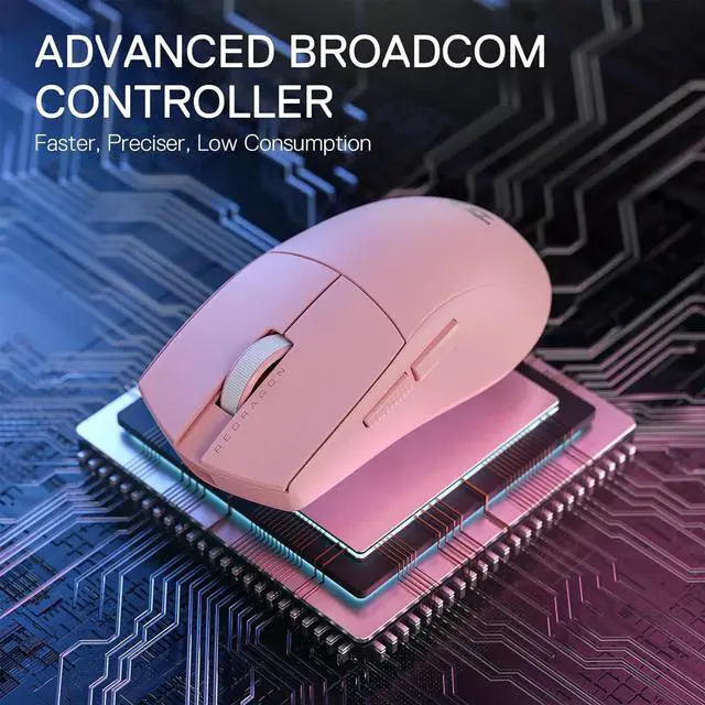 Alt view image 7 of 7 - Redragon M916 PRO 3-Mode Wireless Gaming Mouse, 49G Ultra-Light 26K DPI Gamer Mouse w/Ergonomic Natural Grip Build, Full Programmable Buttons, Software Supports DIY Keybinds & DPI (1K Hz, Pink)