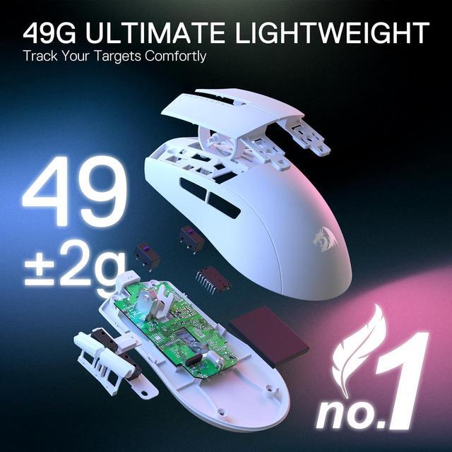 Alt view image 4 of 7 - Redragon M916 PRO 3-Mode Wireless Gaming Mouse, 49G Ultra-Light 26K DPI Gamer Mouse w/Ergonomic Natural Grip Build, Full Programmable Buttons, Software Supports DIY Keybinds & DPI,White