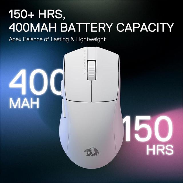 Alt view image 7 of 7 - Redragon M916 PRO 3-Mode Wireless Gaming Mouse, 49G Ultra-Light 26K DPI Gamer Mouse w/Ergonomic Natural Grip Build, Full Programmable Buttons, Software Supports DIY Keybinds & DPI,White