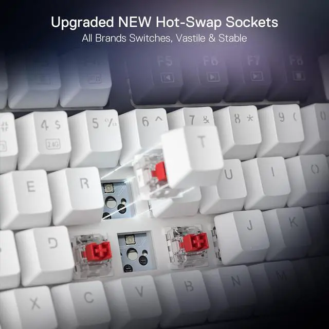 Alt view image 4 of 7 - Redragon K673 PRO 75% Wireless Gasket RGB Gaming Keyboard, 3-Modes 81 Keys Compact Mechanical Keyboard Hot-Swap Socket, Dedicated Knob Control and Sound Absorbing Pads, Linear Red Switch