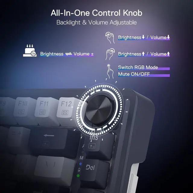 Alt view image 5 of 7 - Redragon K673 PRO 75% Wireless Gasket RGB Gaming Keyboard, 3-Modes 81 Keys Compact Mechanical Keyboard Hot-Swap Socket, Dedicated Knob Control and Sound Absorbing Pads, Linear Red Switch