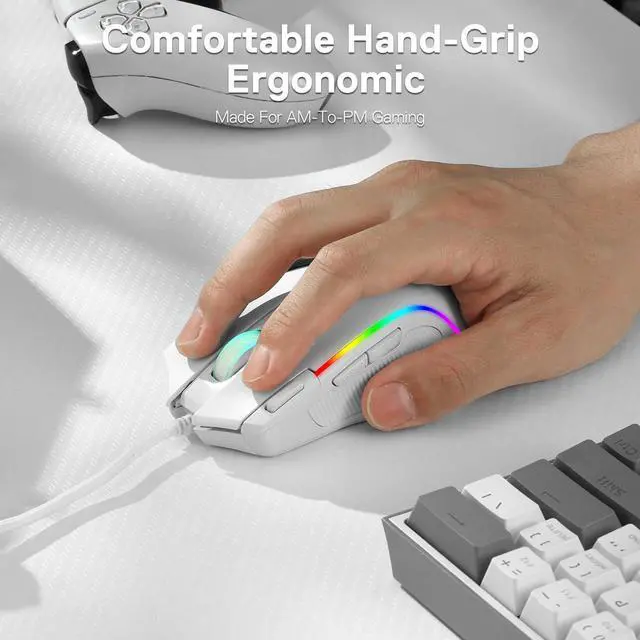 Alt view image 7 of 7 - Redragon M612 Predator RGB Gaming Mouse, 8000 DPI Wired Optical Gamer Mouse with 11 Programmable Buttons & 5 Backlit Modes, Software Supports DIY Keybinds Rapid Fire Button, White