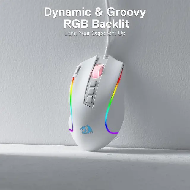 Alt view image 3 of 7 - Redragon M612 Predator RGB Gaming Mouse, 8000 DPI Wired Optical Gamer Mouse with 11 Programmable Buttons & 5 Backlit Modes, Software Supports DIY Keybinds Rapid Fire Button, White