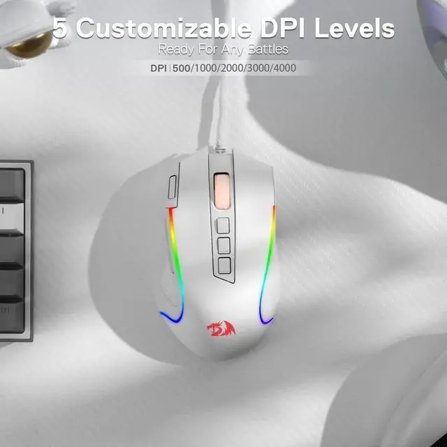 Alt view image 5 of 7 - Redragon M612 Predator RGB Gaming Mouse, 8000 DPI Wired Optical Gamer Mouse with 11 Programmable Buttons & 5 Backlit Modes, Software Supports DIY Keybinds Rapid Fire Button, White