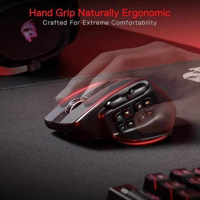 Alt view image 5 of 6 - Redragon M811 PRO Wireless MMO Gaming Mouse, 15 Programmable Buttons RGB Gamer Mouse w/Ergonomic Natural Grip Build, 10 Side Macro Keys, Software Supports DIY Keybinds & Backlit